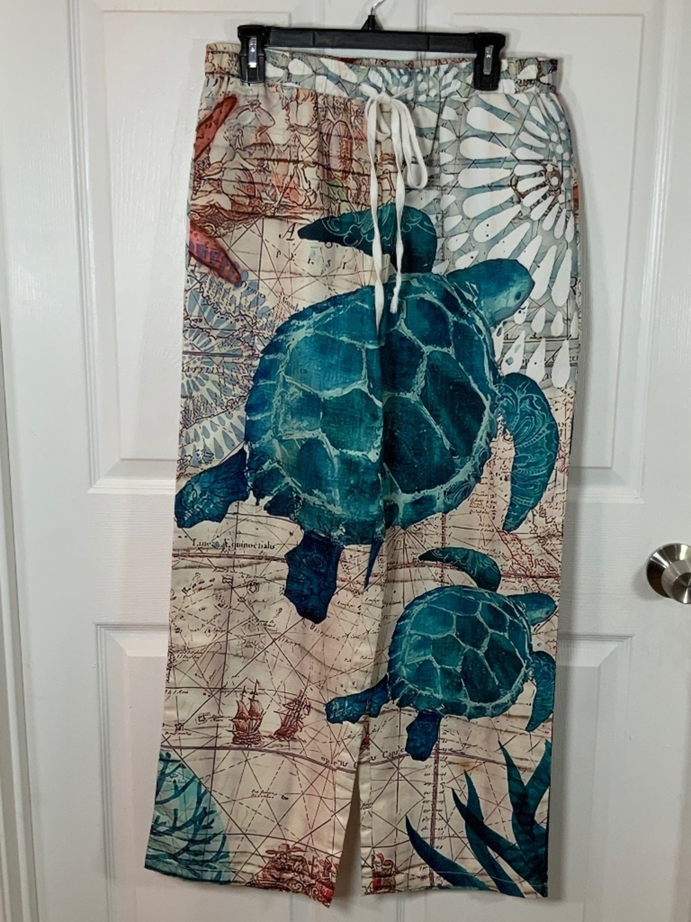 Maroths Sea Turtle Beach Lounge Pants Coastal Ocean Nautical Print Size Medium